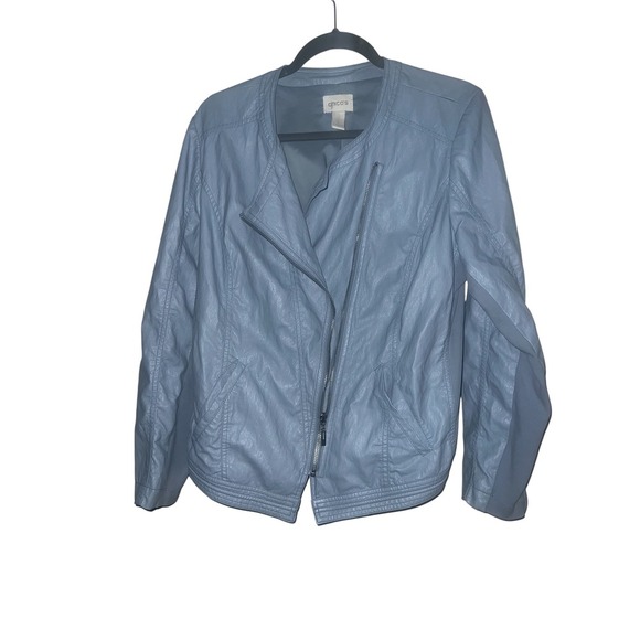 Chico's Moto Jacket Faux Leather Suede Trim blue Size 2 boho - Picture 1 of 7